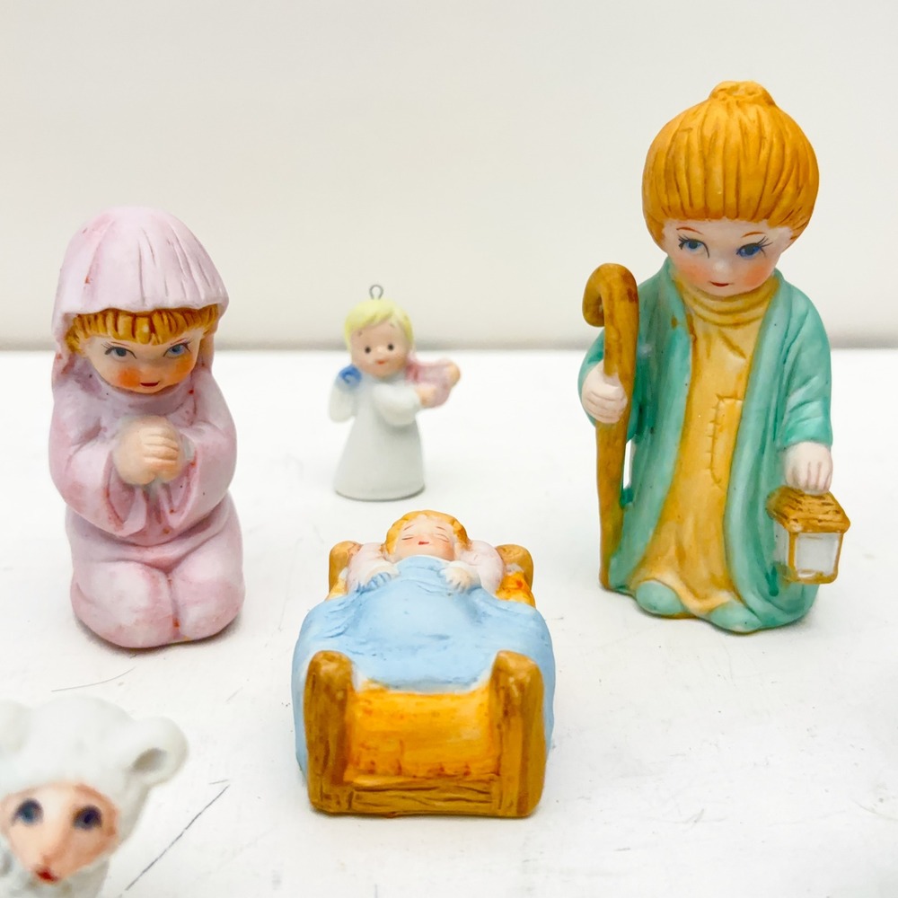 Homco Nativity Set 9pc Porcelain Bisque Vintage 80s Christmas Manger Figurines